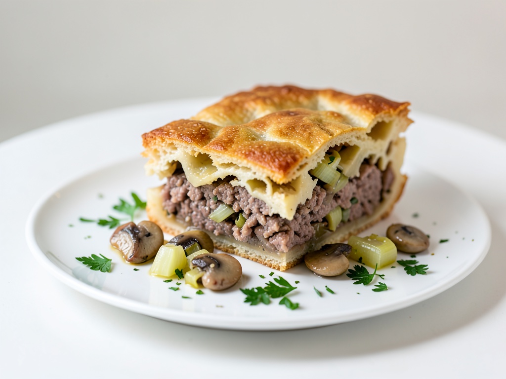 Sfogliatella croccante di carne macinata con porri e funghi