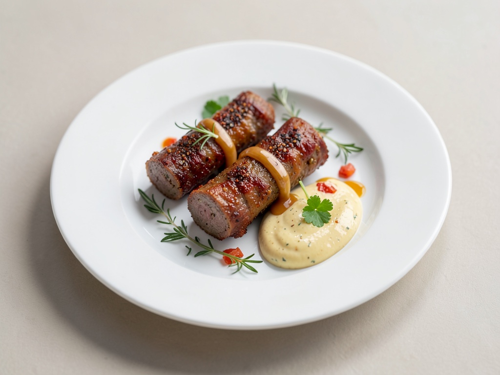 Rotelle di carne macinata speziate con salsa di miele e senape