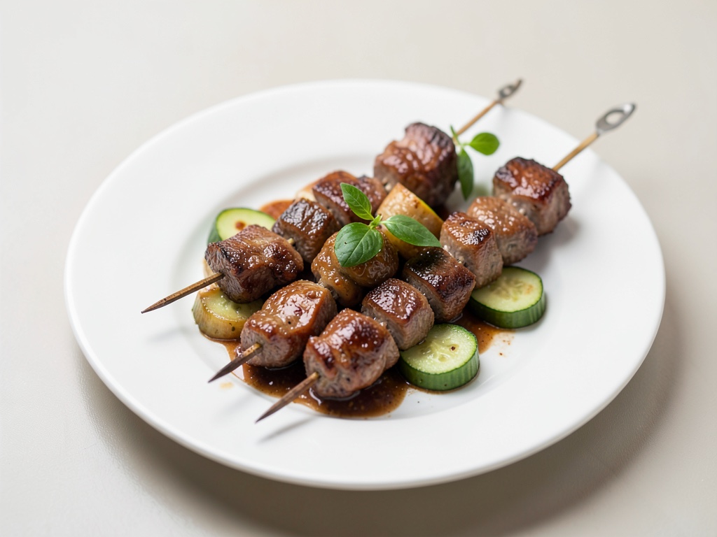 Brochettes de viande hachée aux concombres mijotés