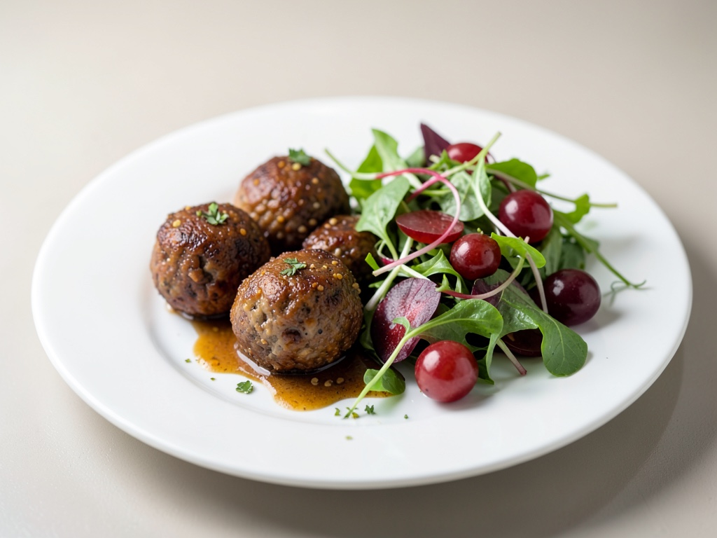 Polpette di carne croccanti con insalata fresca di uva