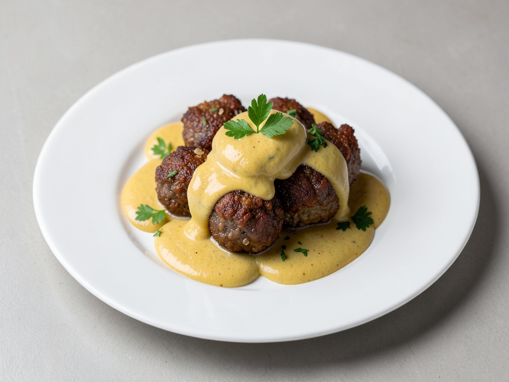 Polpette croccanti con salsa cremosa alla senape e panna