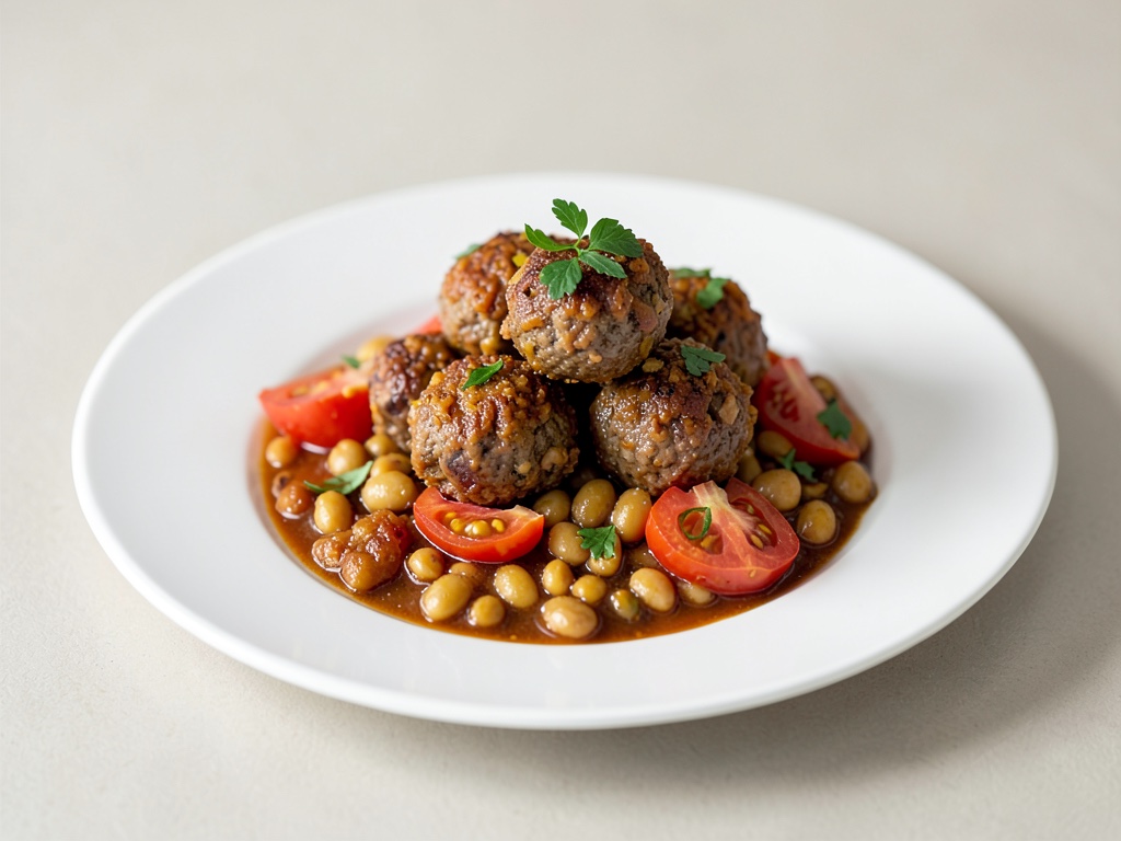 Polpette croccanti su fagiolini al forno con pomodori