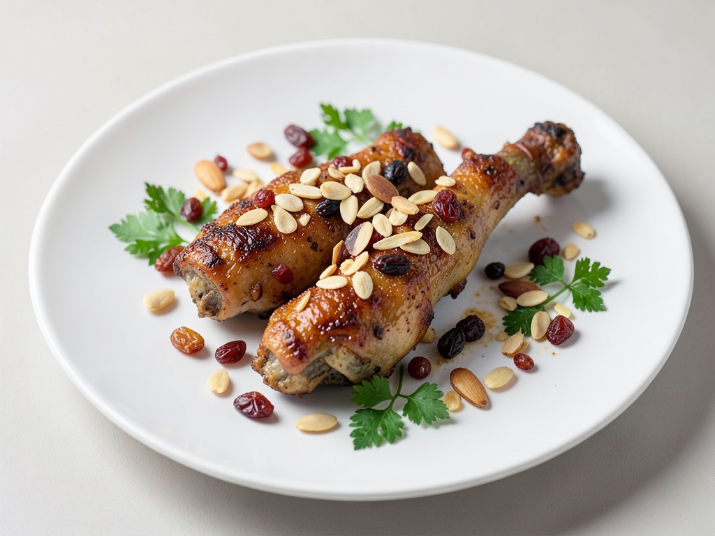 Cosce di pollo arabe con mandorle, uvetta e cipolle