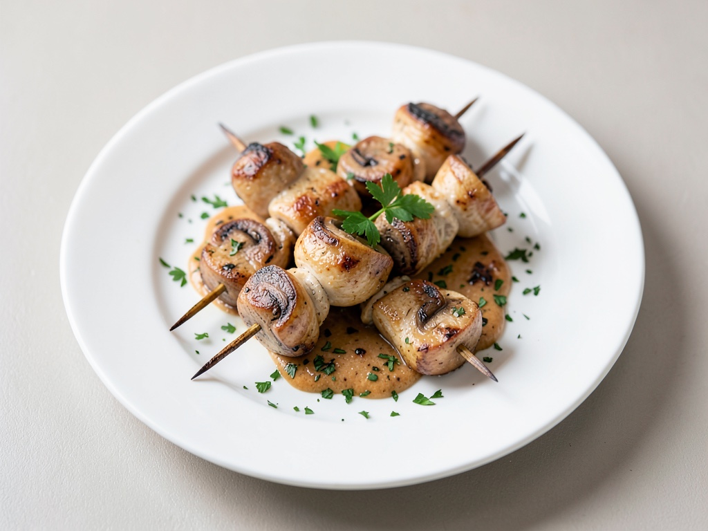 Brochetas de pollo y champiñones