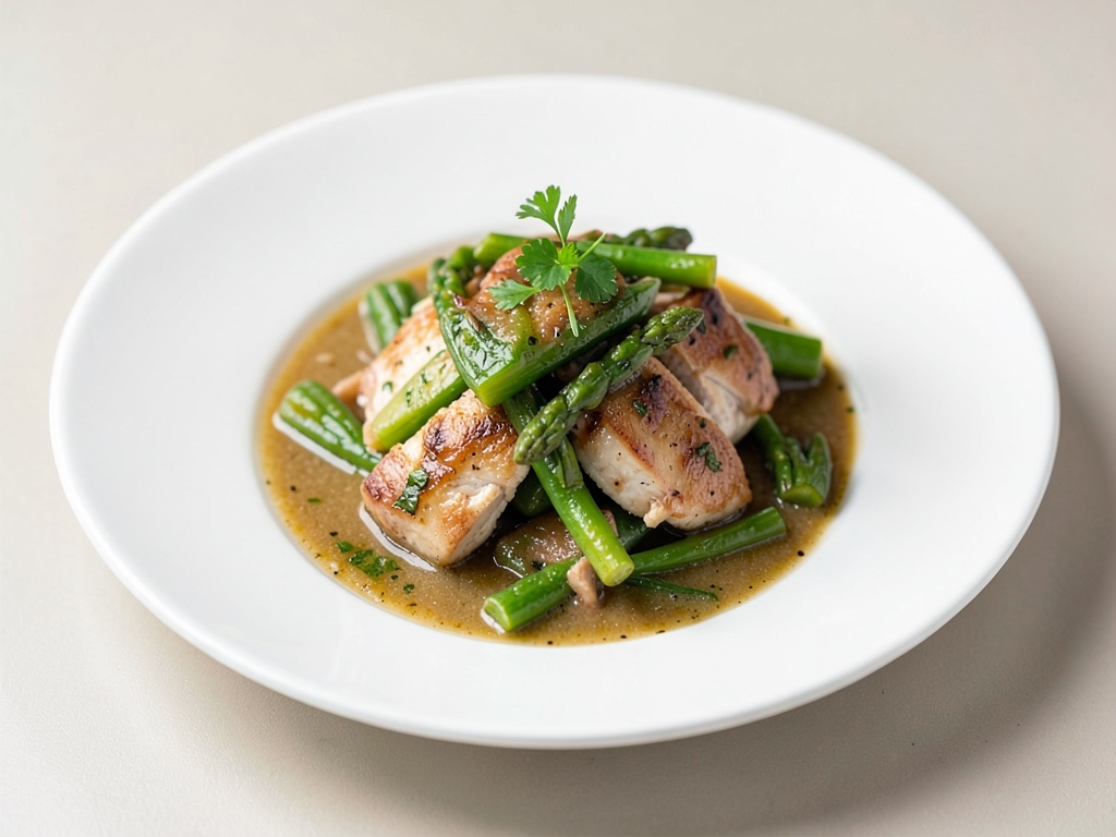 Stufato di verdure con pollo e asparagi verdi