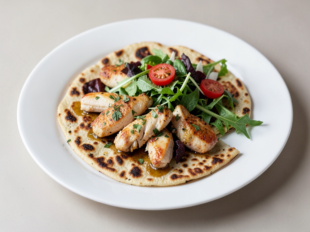 Crunchy flatbreads with chicken and fresh salad