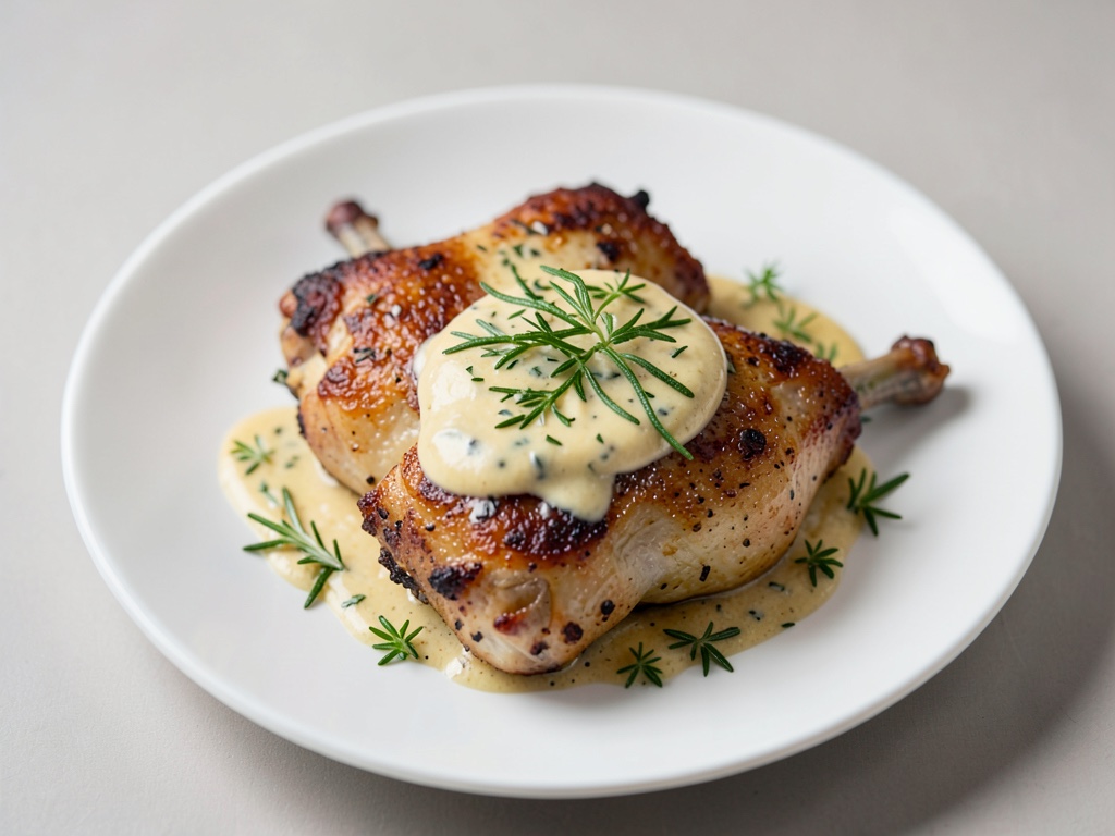 Cuisse de poulet croustillante au beurre à l'ail et au romarin