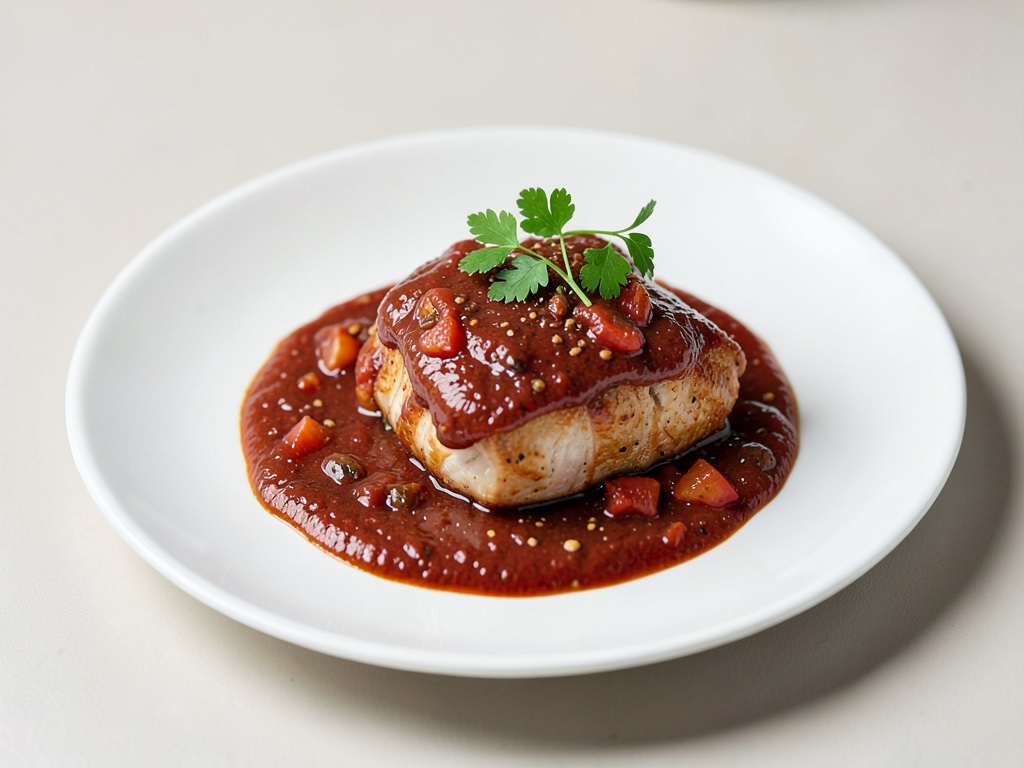 Petto di pollo in salsa piccante al pomodoro e cacao