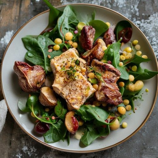 Insalata di pollo e ceci con spinaci giovani