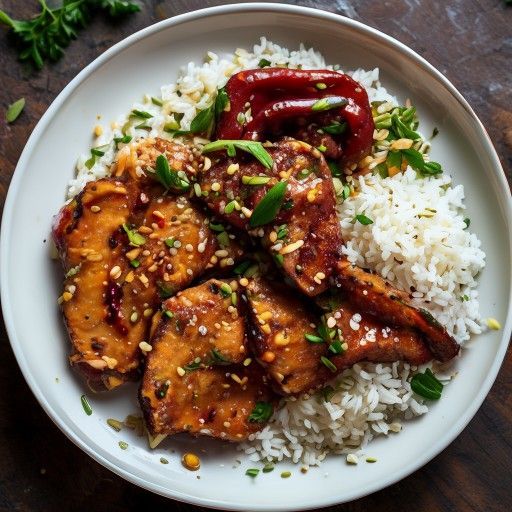 Pollo con salsa di arachidi e riso