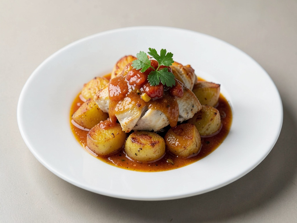 Patate croccanti con pollo e marinatura fruttata