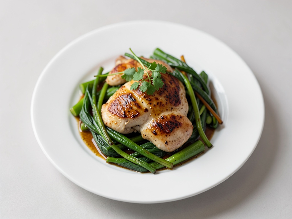 Pollo con verdure verdi dal wok