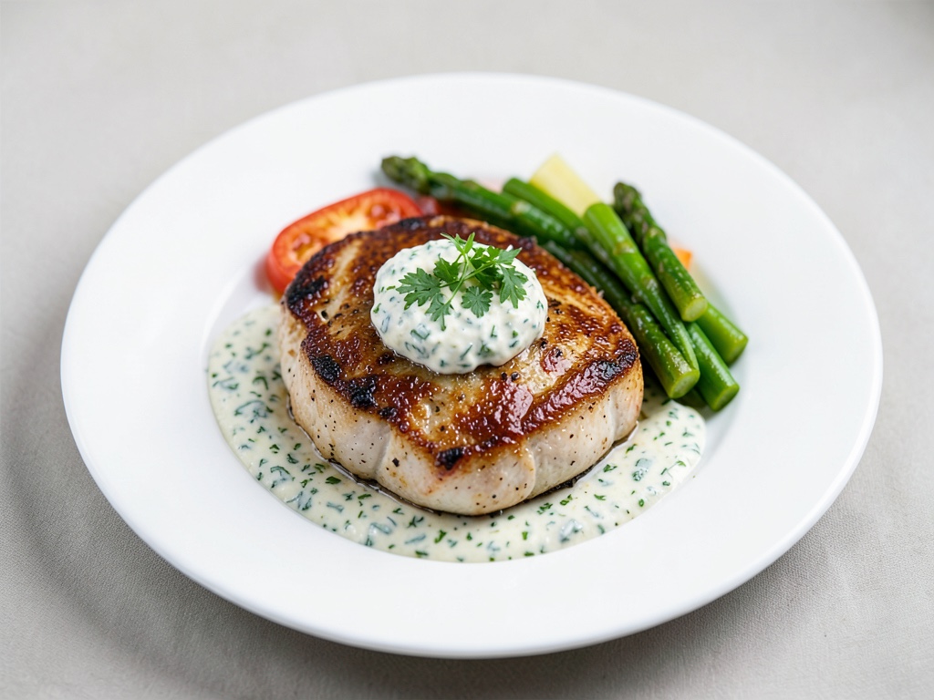 Petto di pollo con yogurt alle erbe e verdure stufate