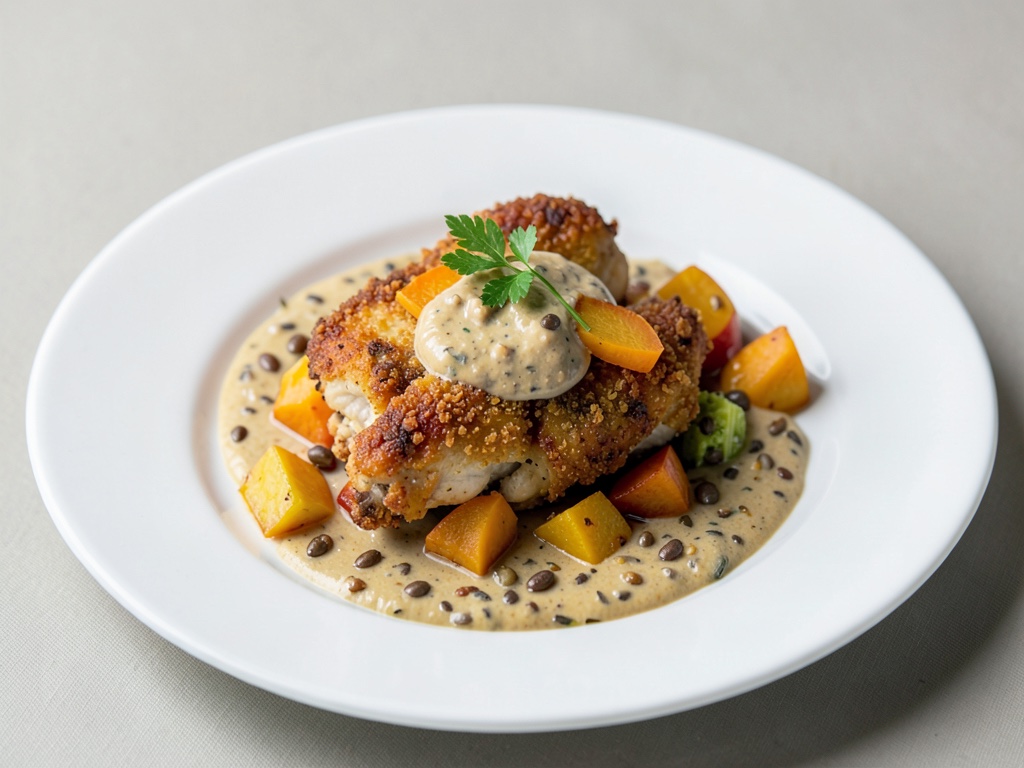 Pollo croccante con zucca e salsa di semi di zucca fatta in casa