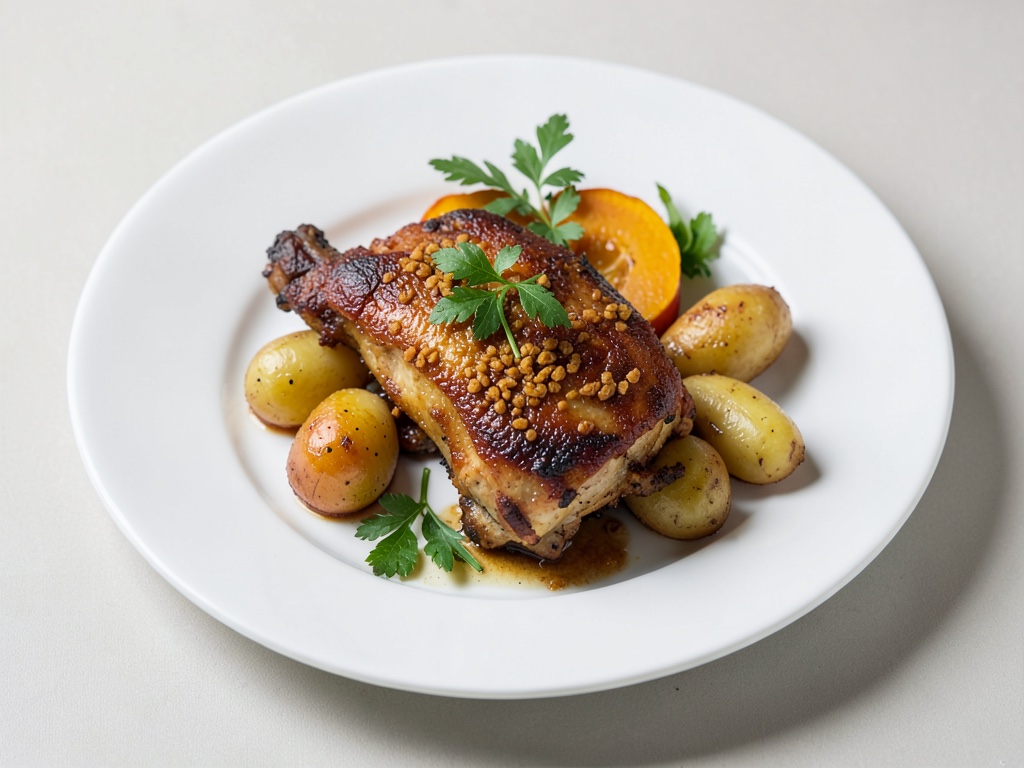 Pollo croccante con patate al forno e zucca