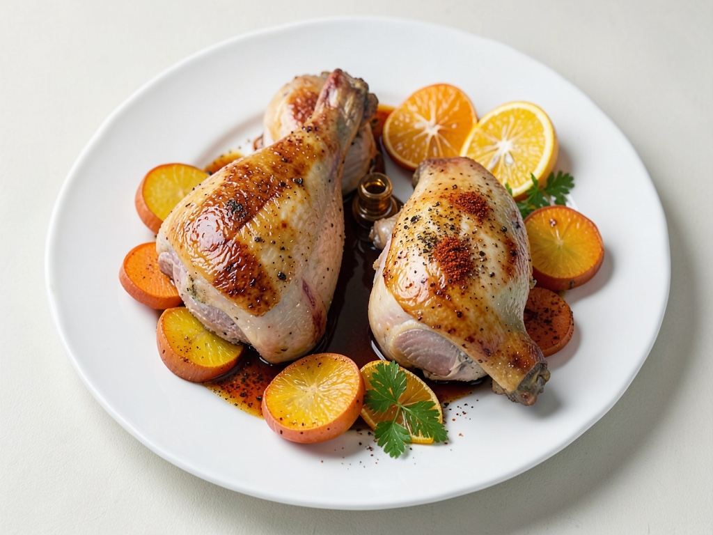 Cosce di pollo croccanti con carote e arance