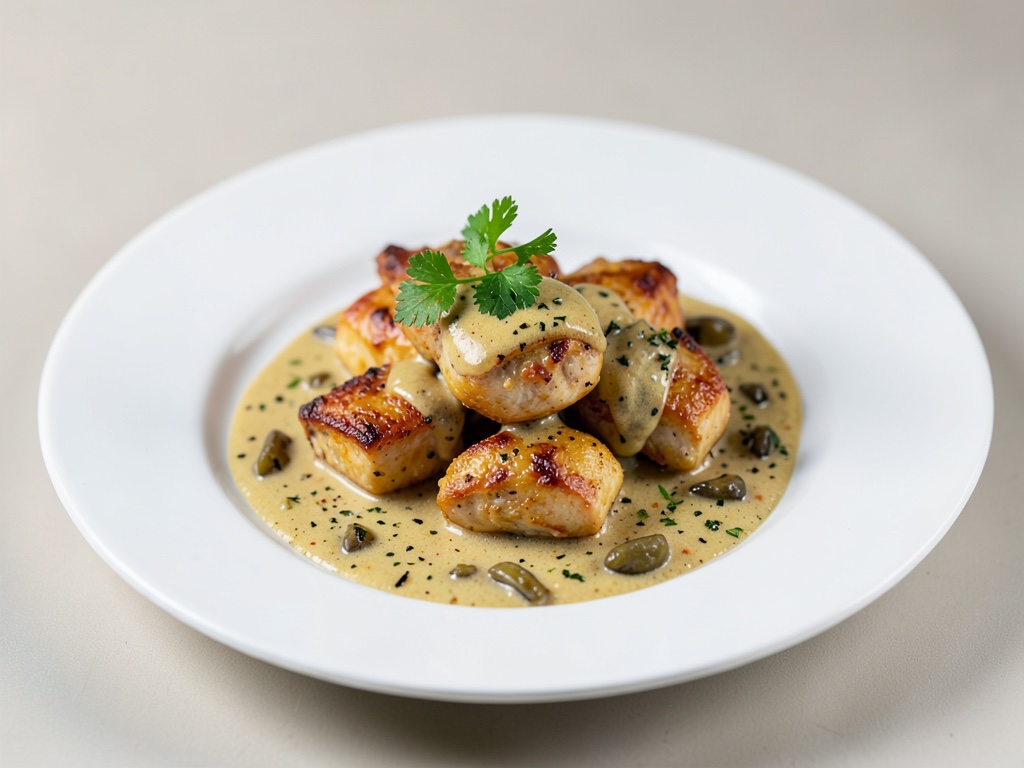 Pezzi di pollo in salsa cremosa di morelle