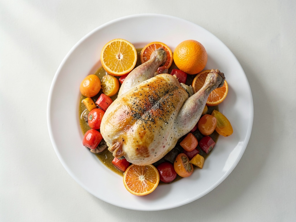 Pollo arrosto con verdure di arancia e peperone