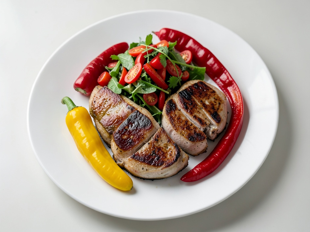 Poulet au citron avec salade de poivrons grillés et radicchio