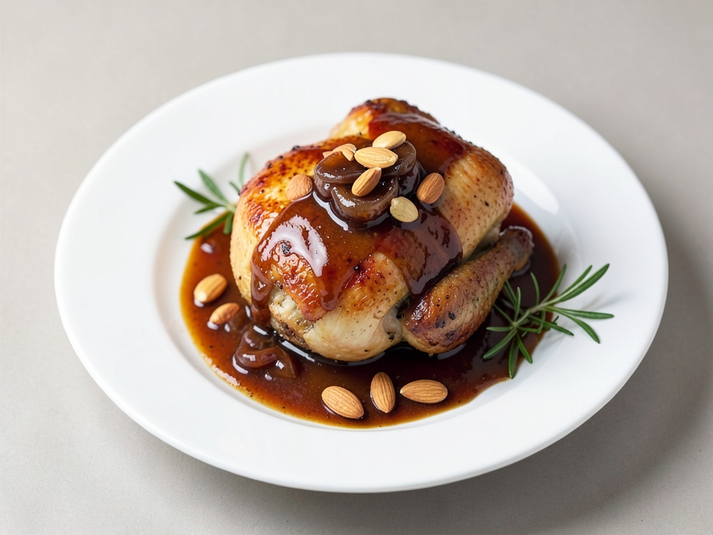 Pollo al forno con salsa di cipolle allo sherry e mandorle