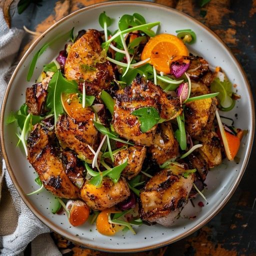 Pollo alla griglia su insalata di germogli freschi