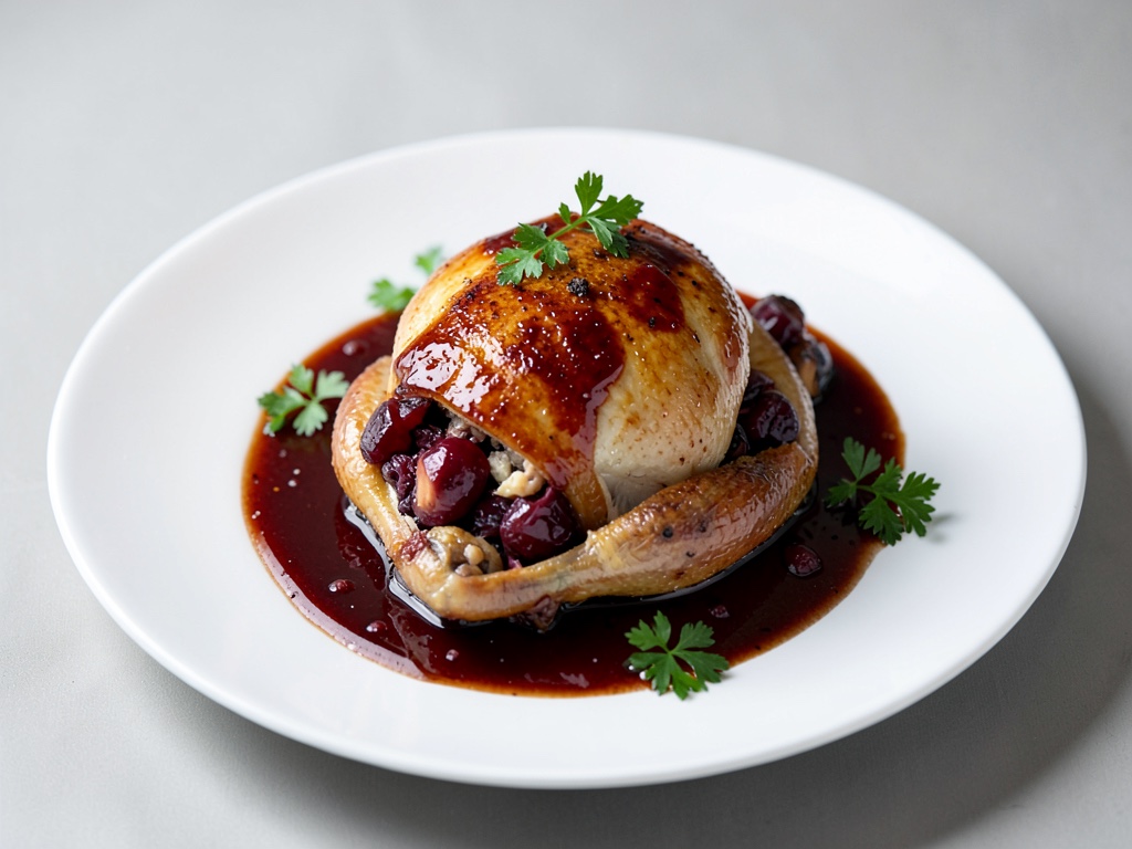 Pollo ripieno con uva e salsa alla panna