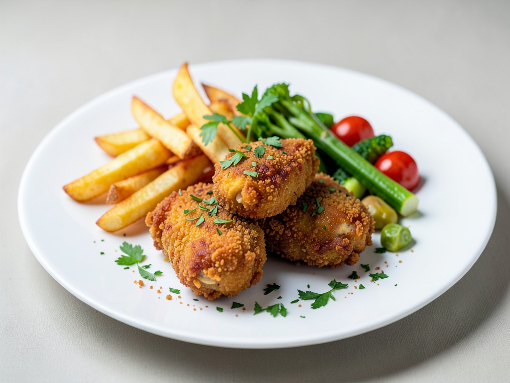 Nugget di pollo croccanti con patate al forno e verdure