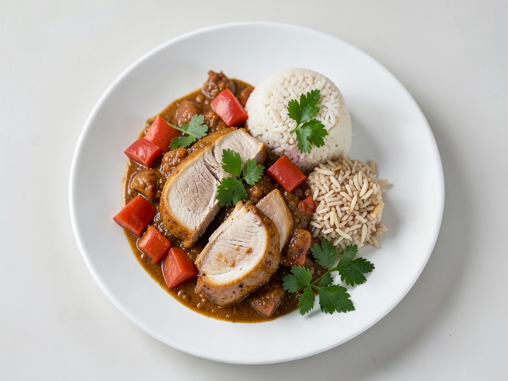 Curry di pollo e peperoni con riso