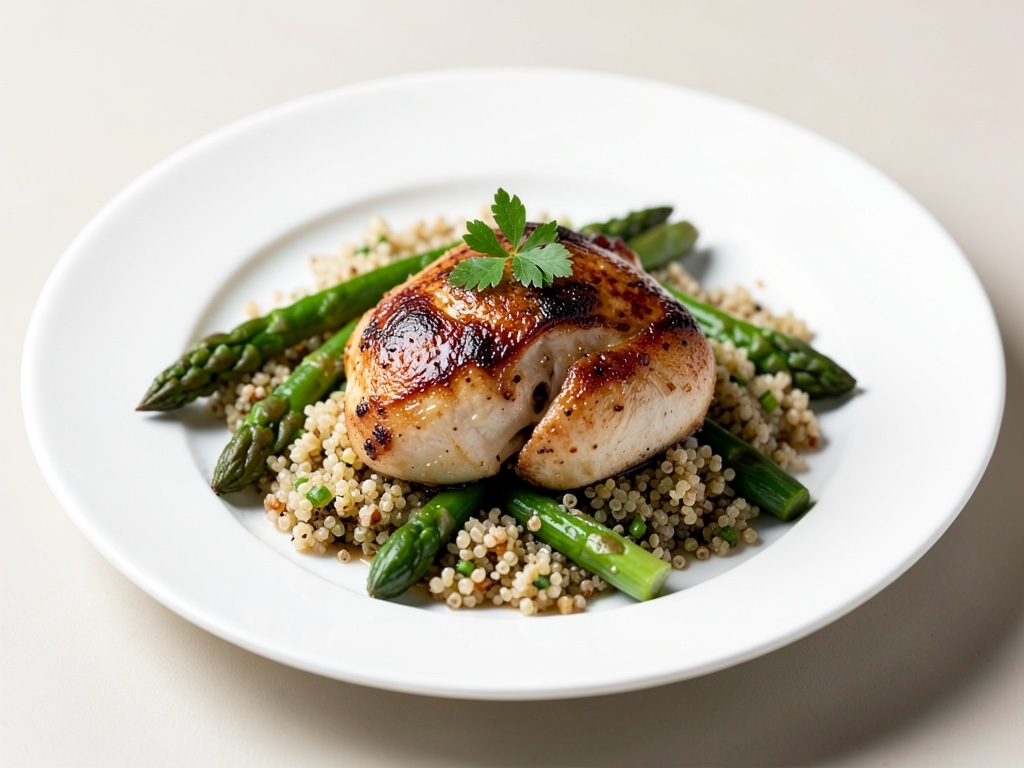 Padella di pollo con quinoa e asparagi