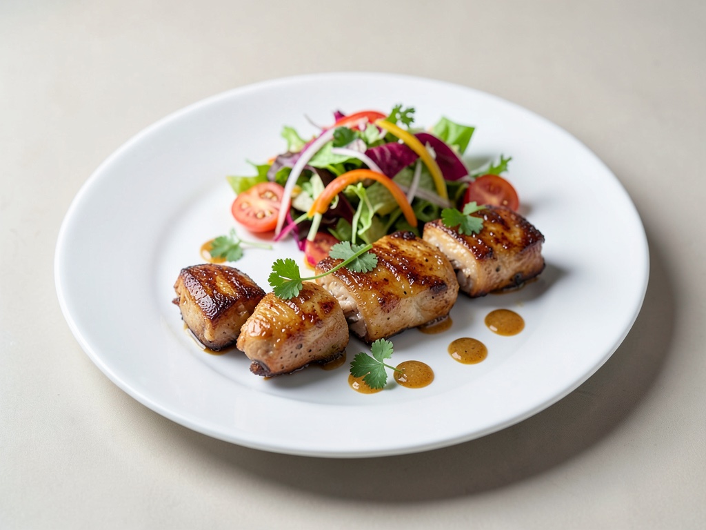 Satay di pollo con insalata colorata