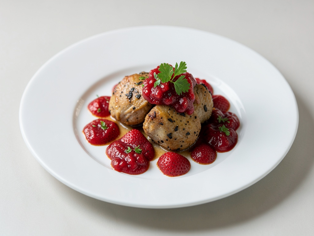 Saté de pollo con chutney de fresas