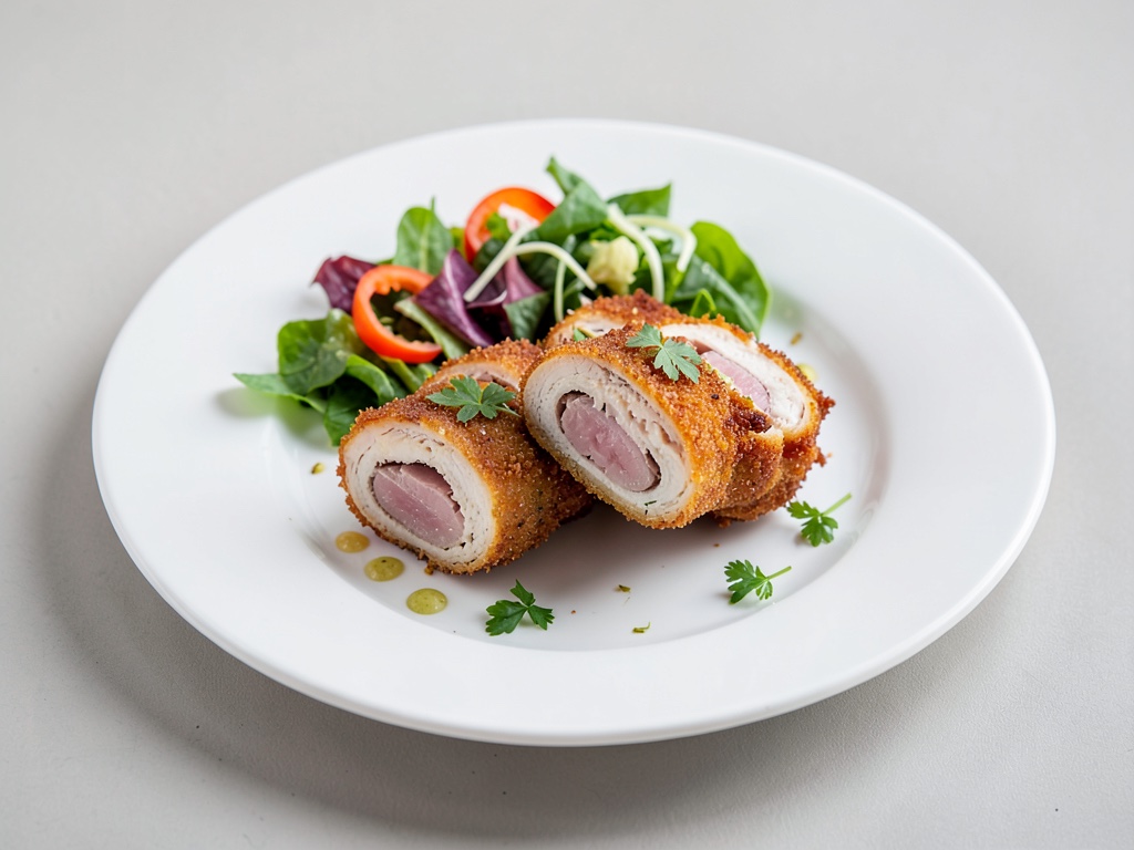 Rôles croustillants de poulet et jambon avec salade fraîche