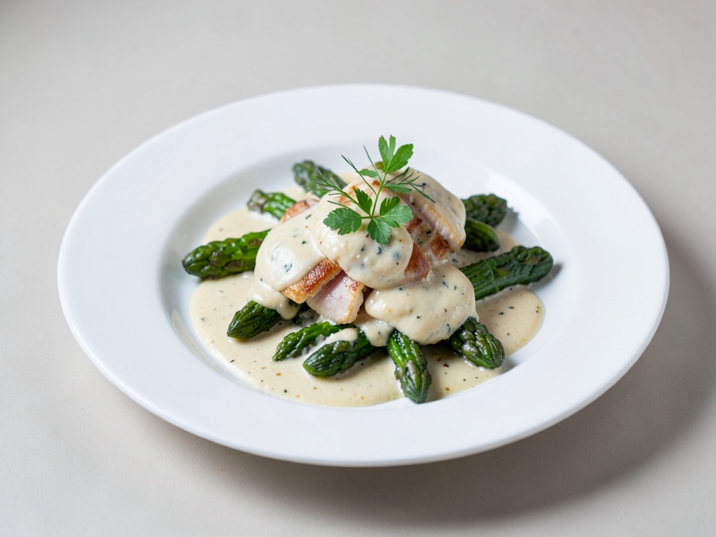 Fricassé cremoso con pollo e asparagi