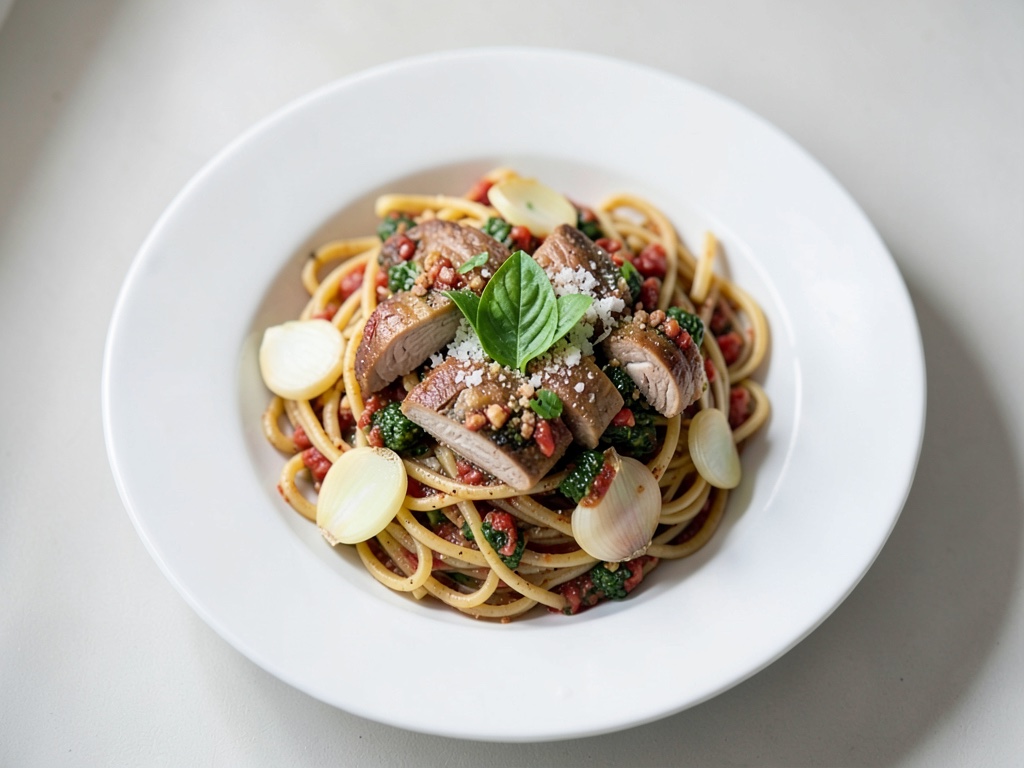 Hähnchen-Pasta mit Spinat