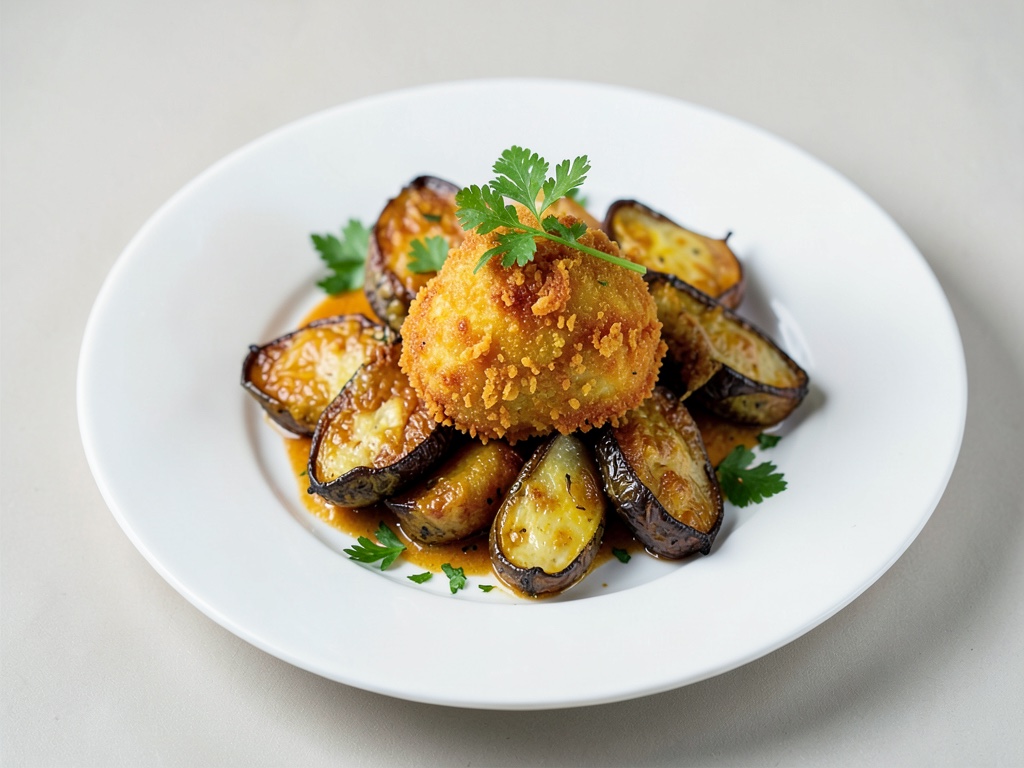 Tempura di pollo croccante con melanzane fritte