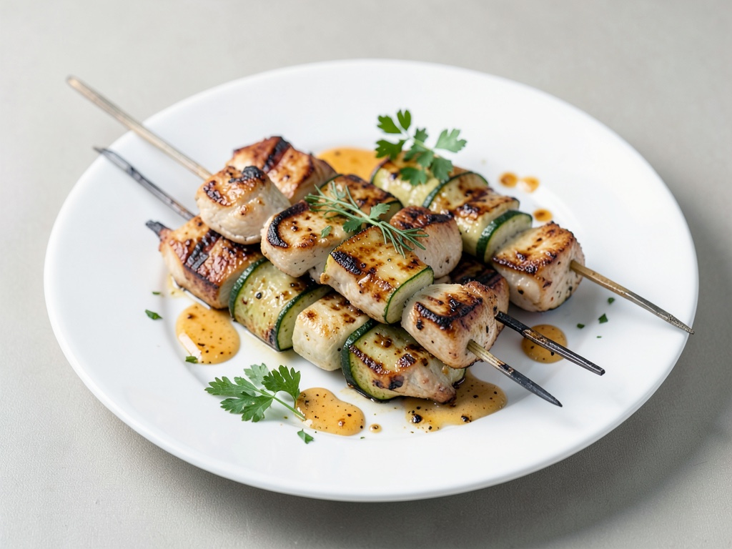 Spiedini alla griglia con pollo e zucchine