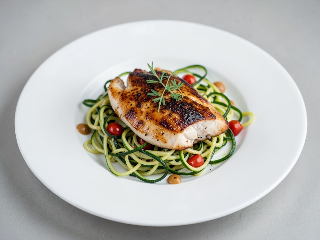 Petto di pollo su spaghetti di zucchine