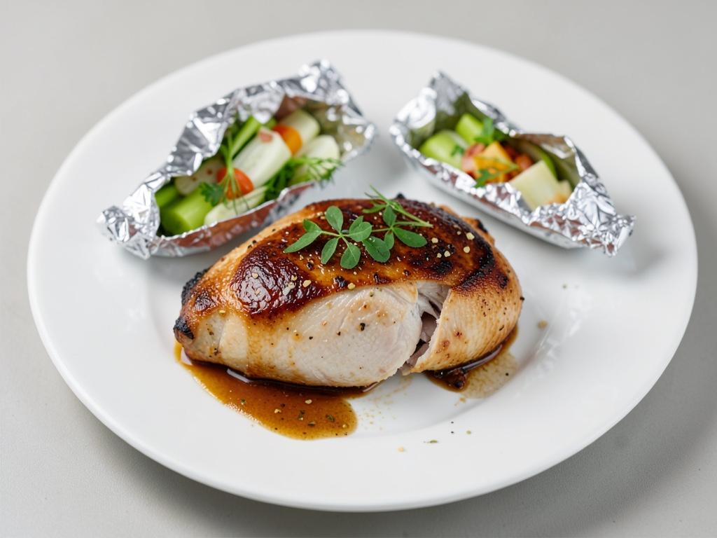 Poitrine de poulet tendre au fenouil et céleri en paquet en papier aluminium