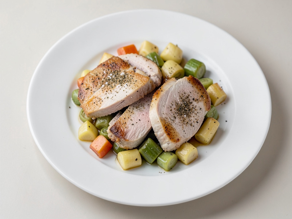 Petto di pollo con verdure di mela e porro