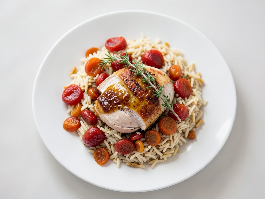 Petto di pollo con riso alle albicocche e timo