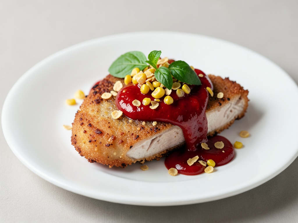 Escalopes de poulet croustillantes aux cornflakes et ketchup fruité