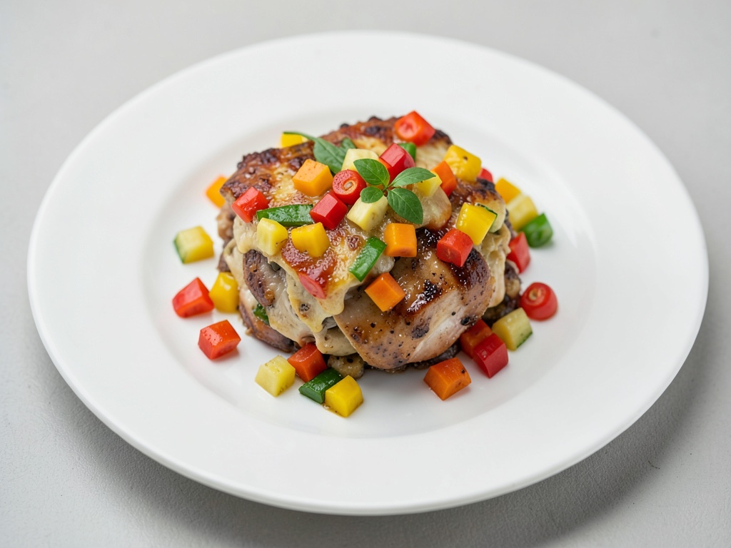 Pollo succoso con gratinatura colorata di peperoni e ananas