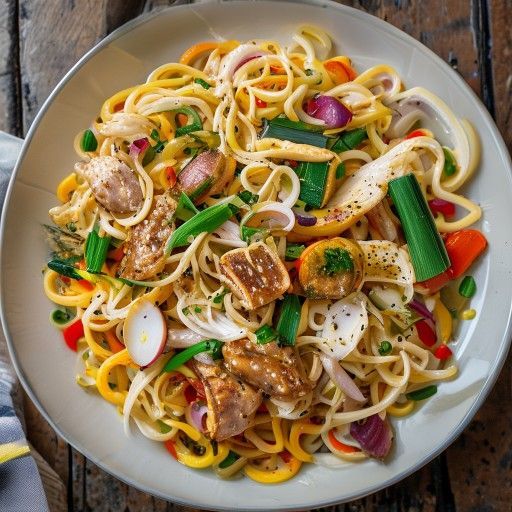 Fusilli leggeri di pollo con verdure colorate