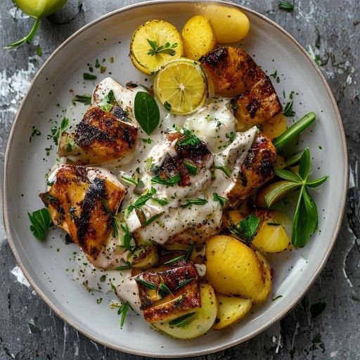 Petto di pollo alla griglia con burro al lime e yogurt, patate e verdure