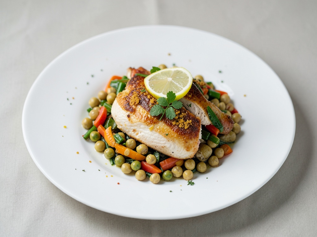 Pollo al limone con verdure e ceci