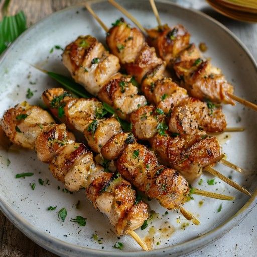 Spiedini di petto di pollo marinato con cocco