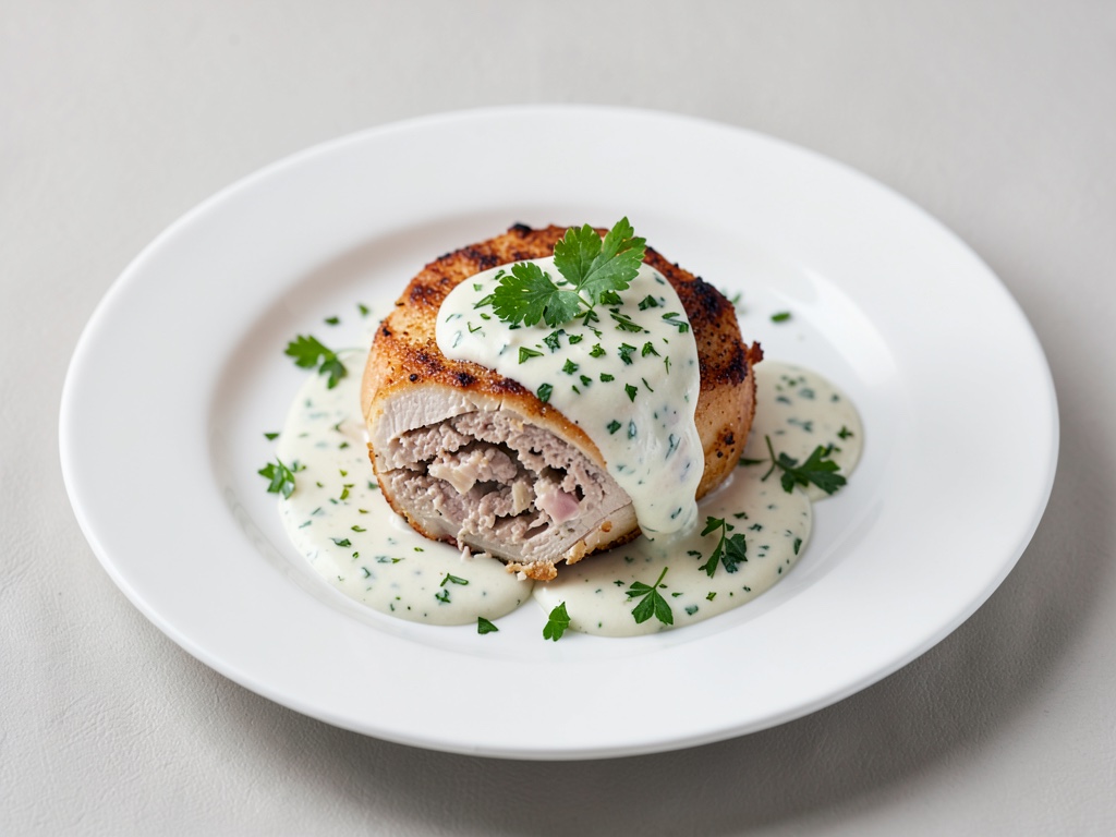 Poitrine de poulet farcie avec sauce yaourt aux herbes fraîches