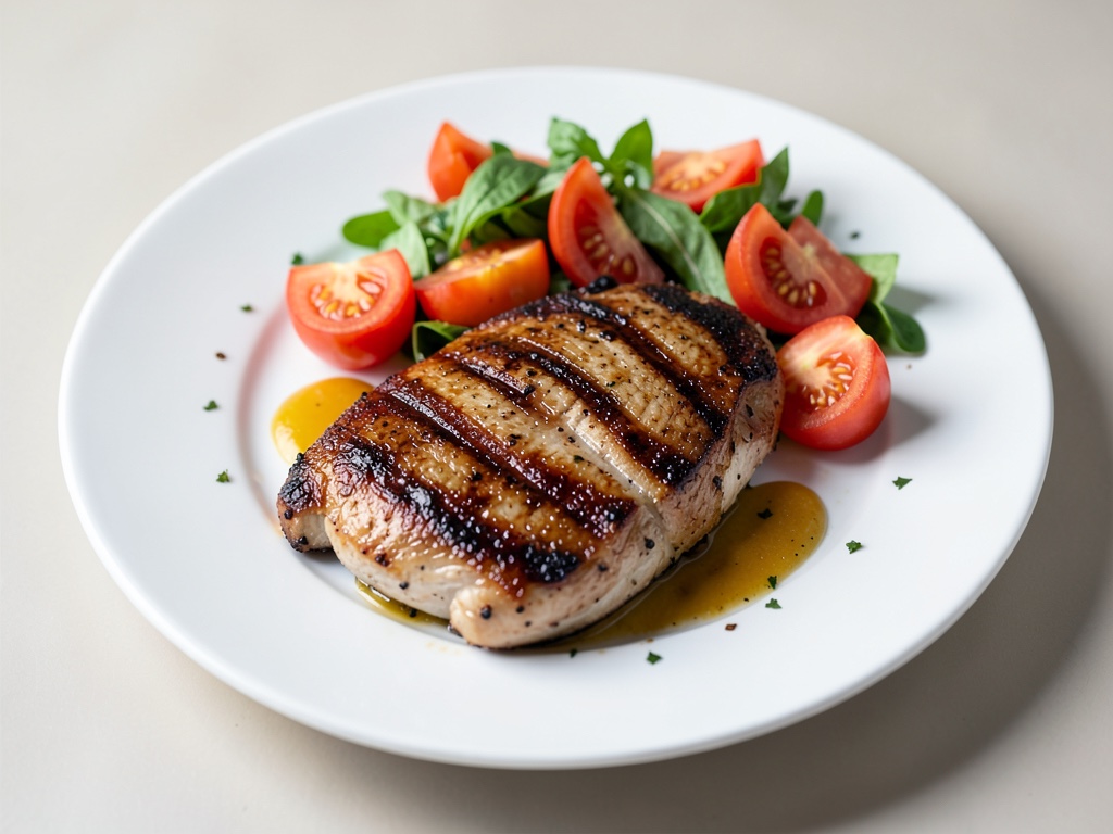 Poitrine de poulet grillée avec salade fraîche de nectarines et tomates