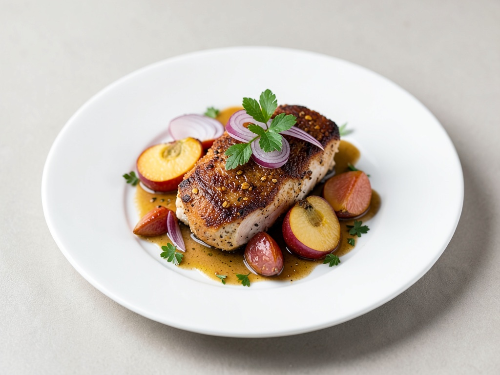 Poitrines de poulet croustillantes aux nectarines et oignons rouges