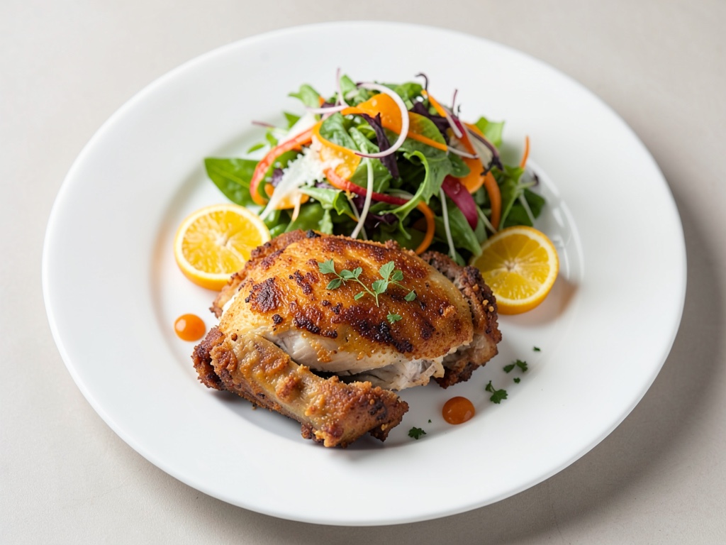 Poulet croustillant avec salade d'oranges fraîche